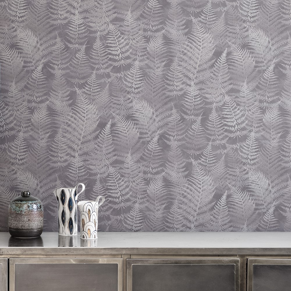 Woodland Fern Wallpaper 120368 by Clarissa Hulse in Pewter Grey